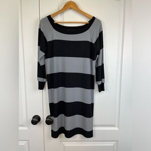 Norma Kamali Shift Dress Size Medium Stripe Long Sleeve Stretchy Capsule